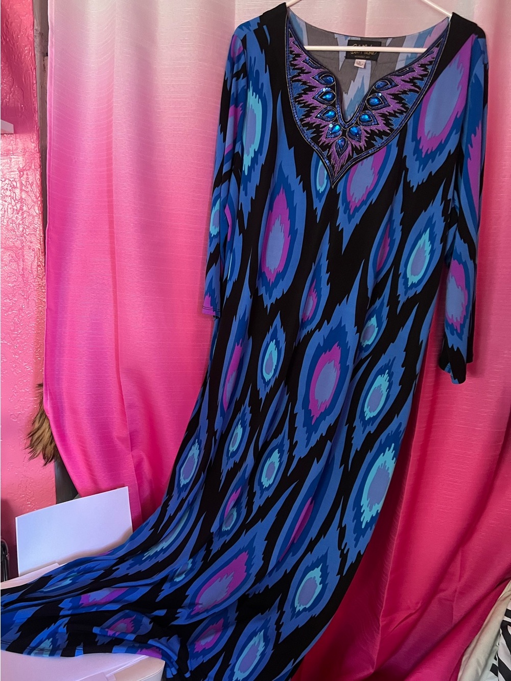 Vintage Bob Mackie Blue & Purple bohemian style V‑Neck Maxi Dress - Picture 10 of 11